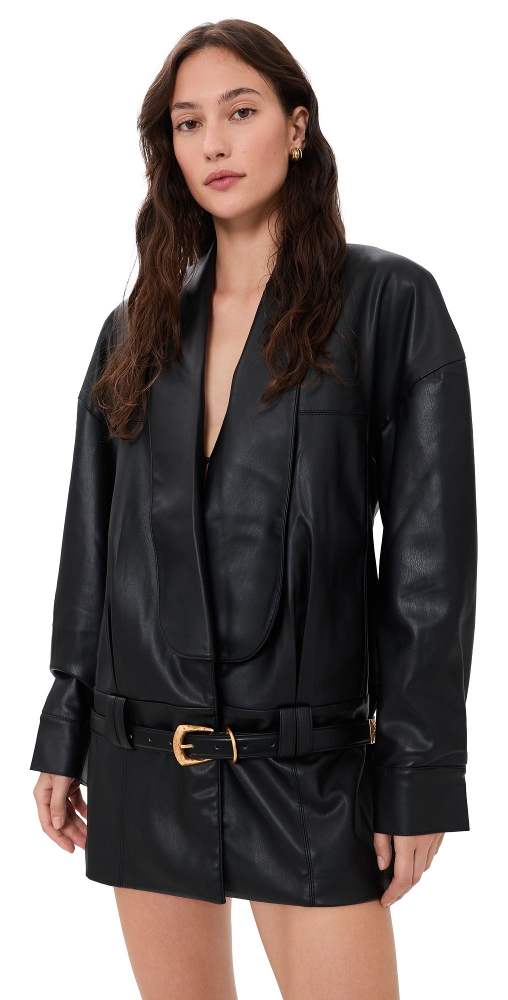 Aje Esta Faux Leather Blazer Dress Black 12