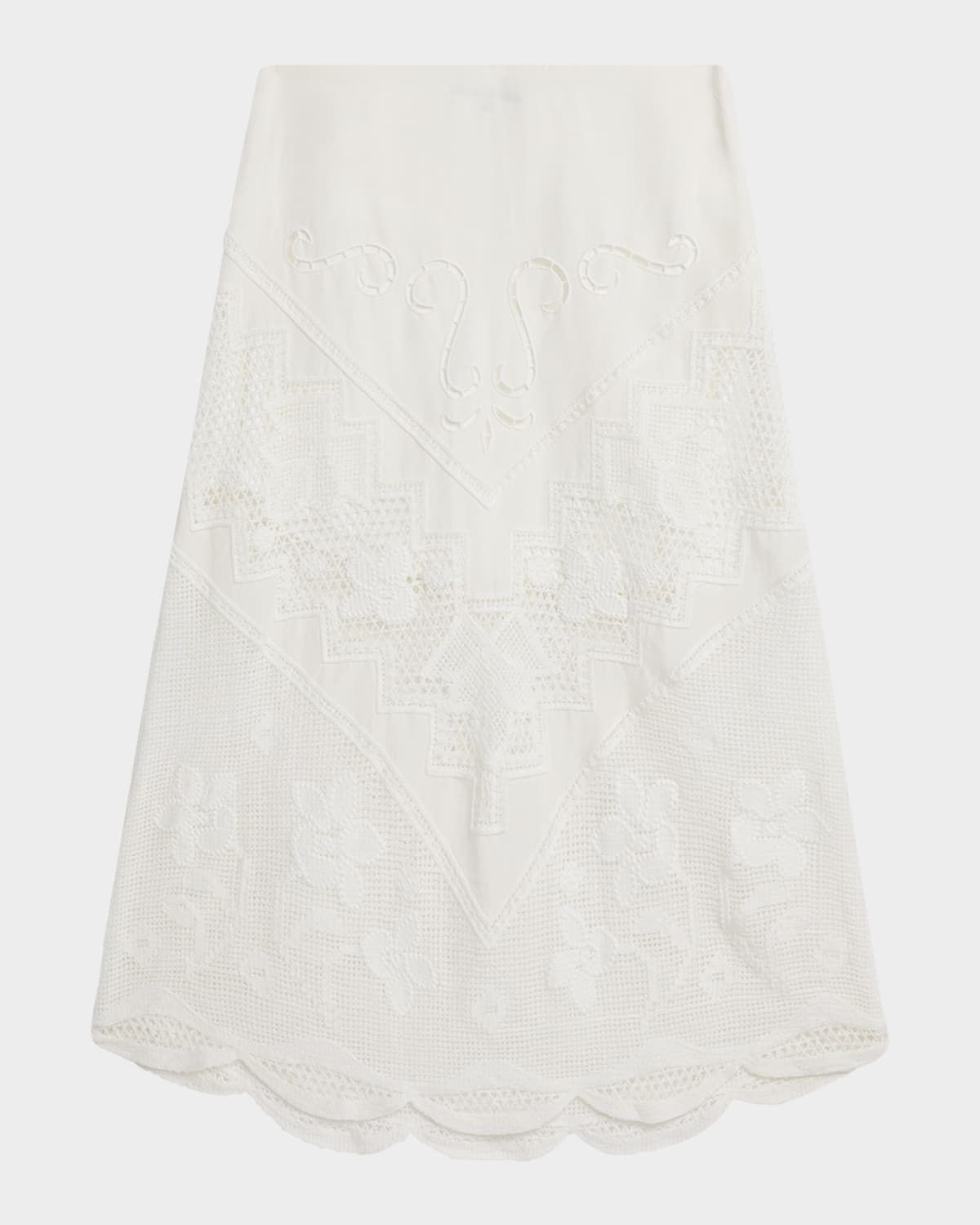 Lorelei Lace-Inset Linen Midi Skirt