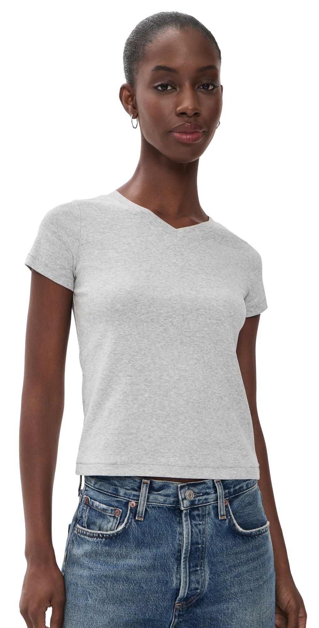 DL1961 Shrunken V-Neck Tee Heather Grey XS