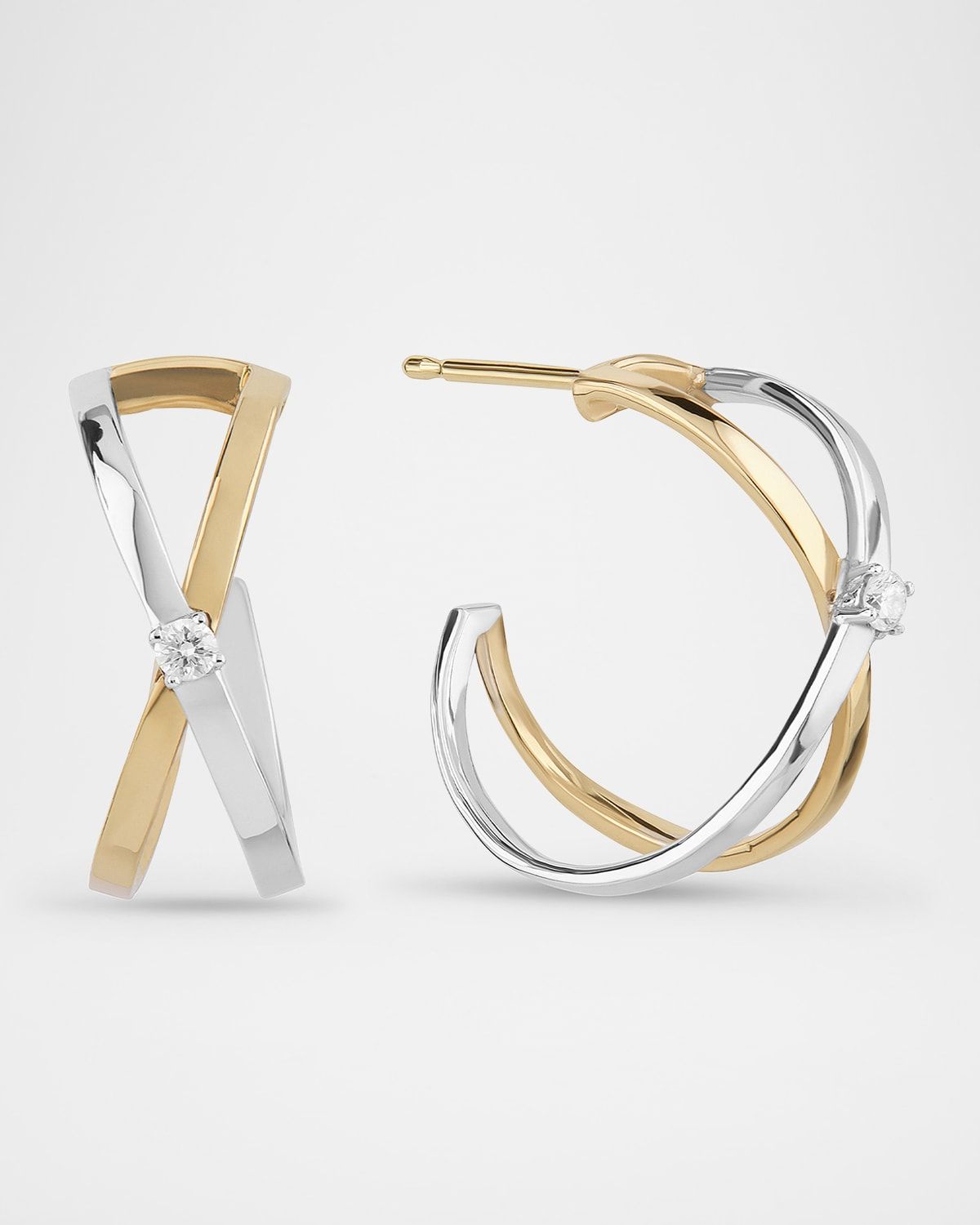 14K Gold Two-Tone Solo Crisscross Hoop Earrings, 16mm