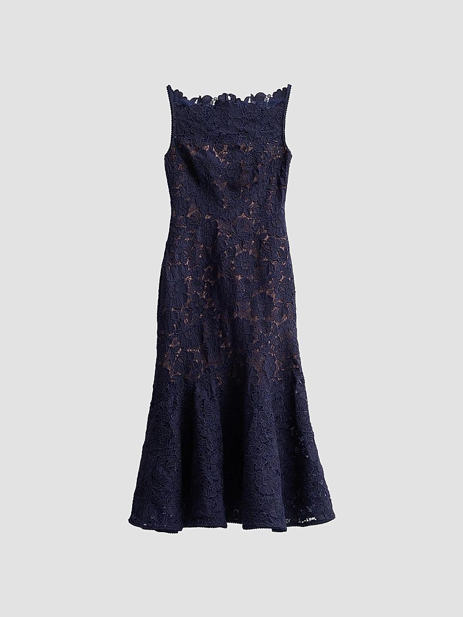 Women's Spiral Lace Midi Dress - Navy - Size 12