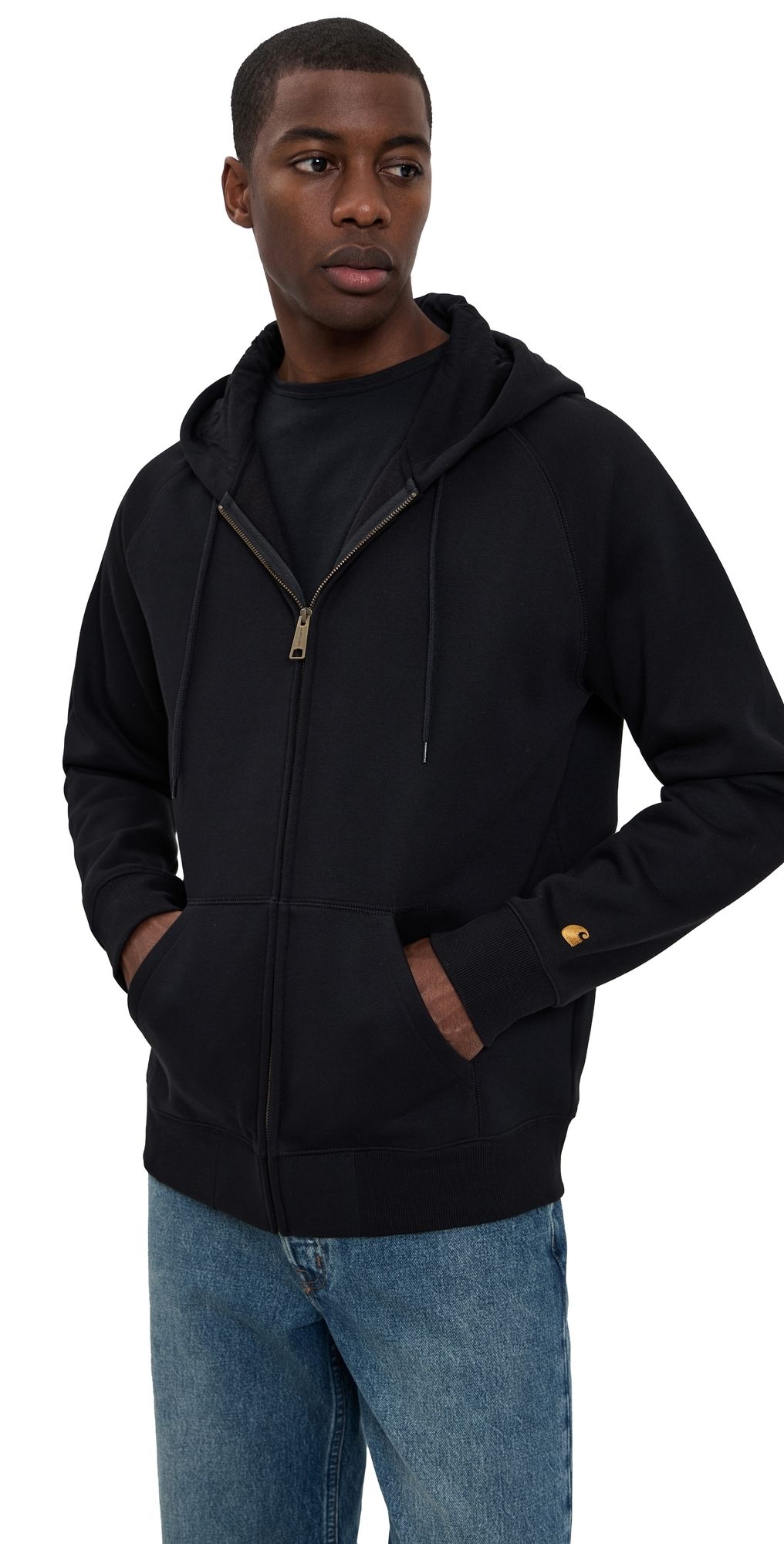 Carhartt WIP Hooded Chase Full Zip Sweatshirt Black / Gold S
