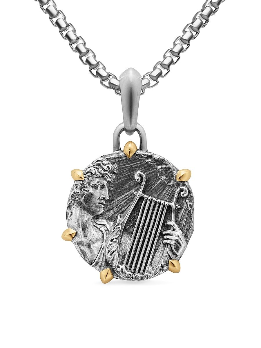 Men's Apollo Amulet in Sterling Silver with 18K Yellow Gold, 26.4MM - Silver