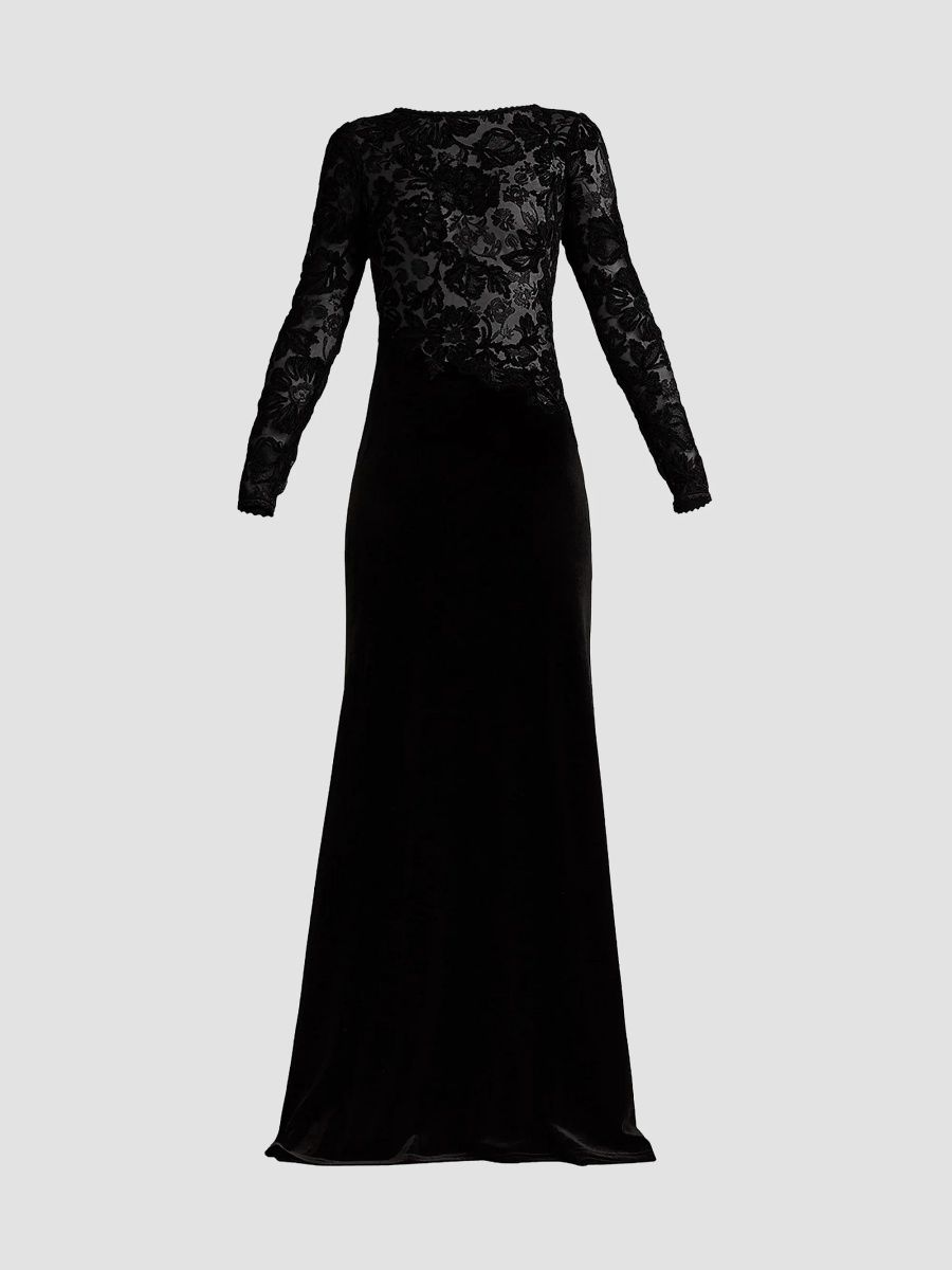 Tadashi Shoji Women's Sequined-Embroidered A-Line Gown - Black Beige - Size 4