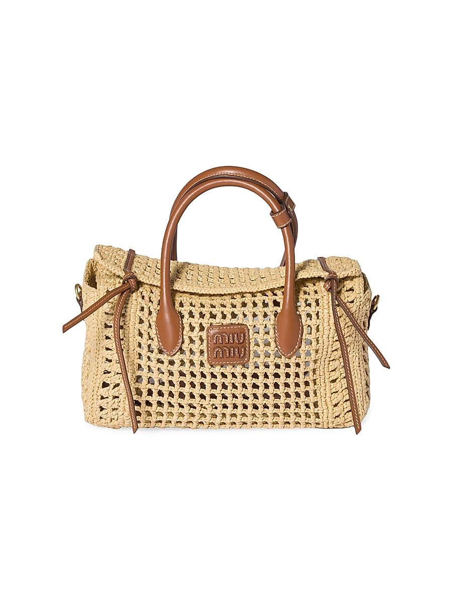 Women's Raffia Top Handle Bag - Beige Khaki
