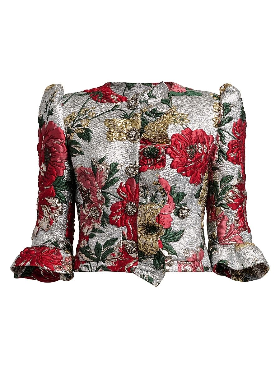 Women's Floral Brocade Jacket - Jacquard - Size 8