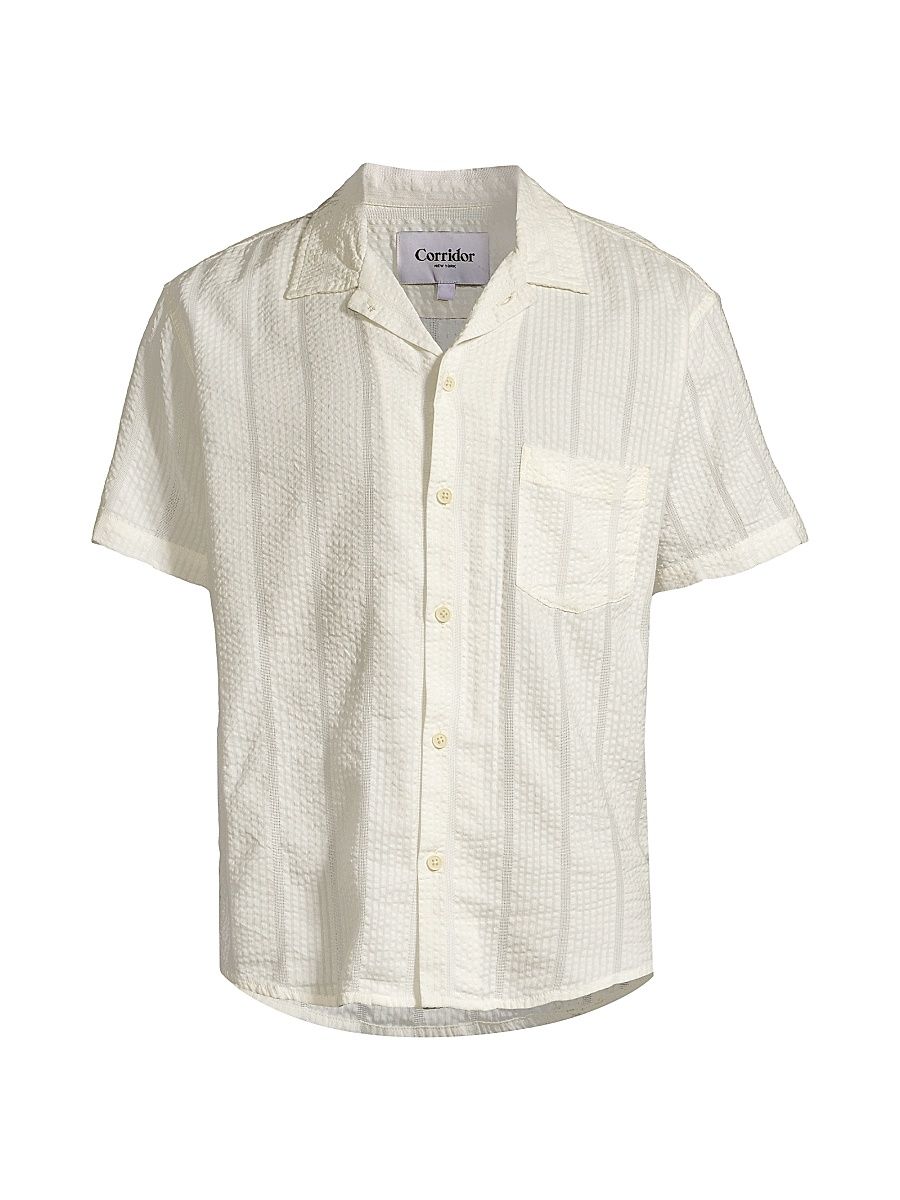 Men's Striped Seersucker Camp Shirt - White - Size XXL