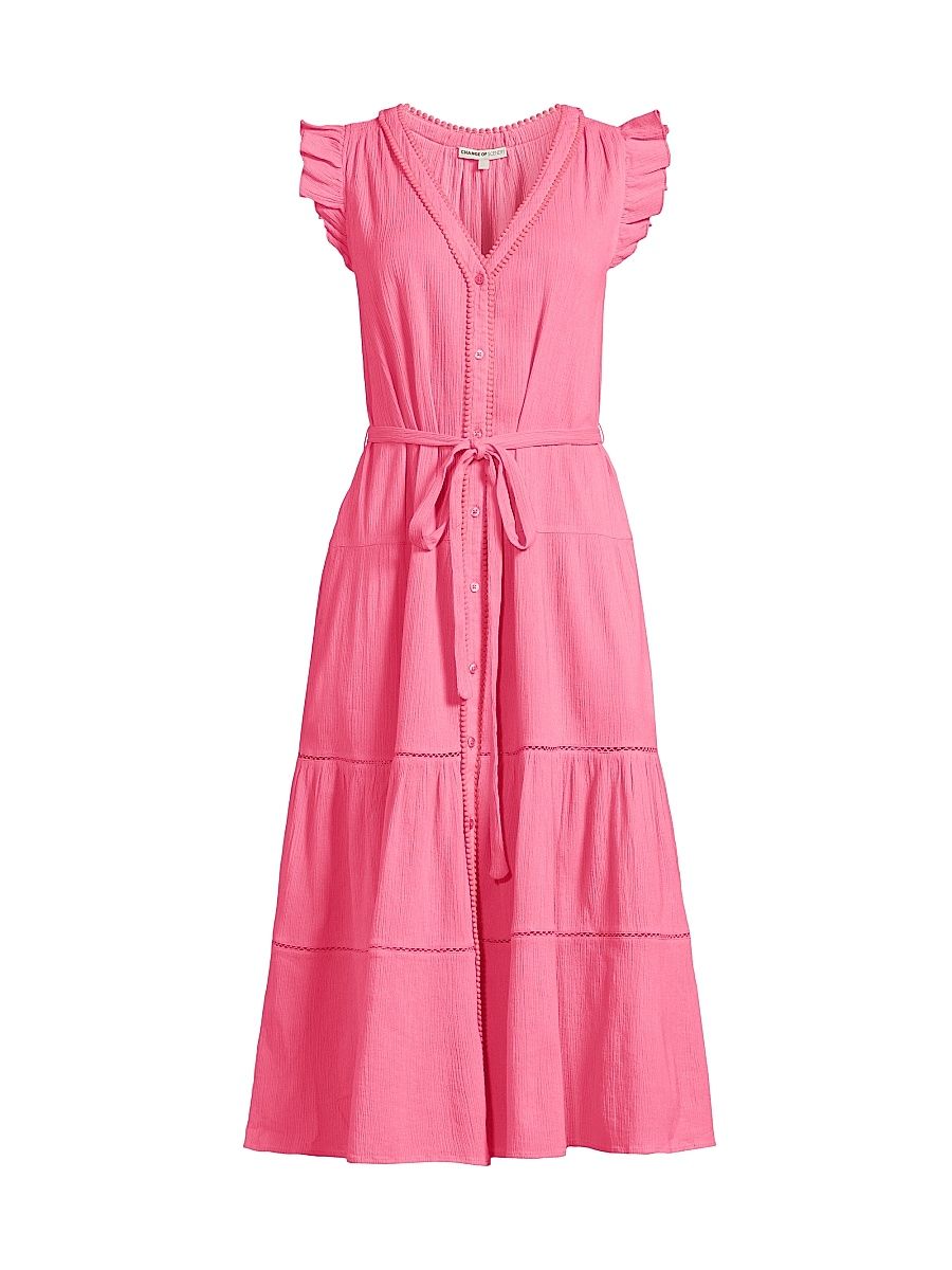 Women's Emily Cotton Crepe Cover-Up Midi-Dress - Hibiscus - Size Medium