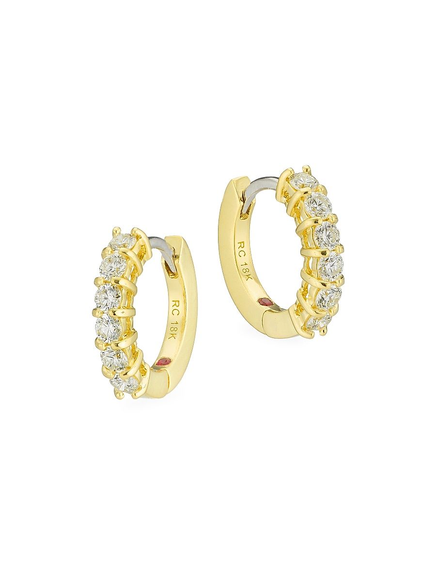 Women's 18K Yellow Gold & 0.70 TCW Diamond Huggie Hoop Earrings/15MM - Yellow Gold