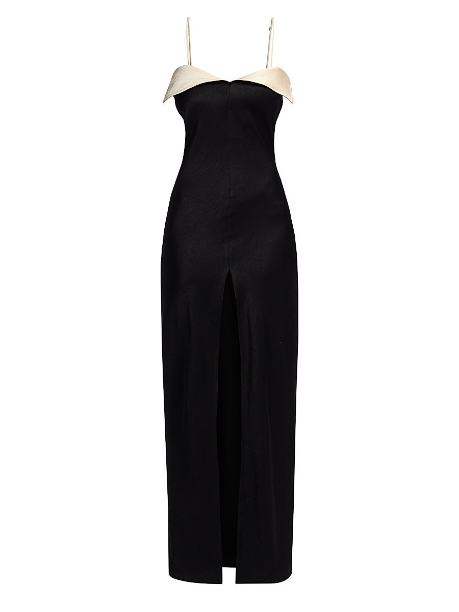 Women's Nelma Folded Satin Maxi Dress - Black Ecru - Size Small