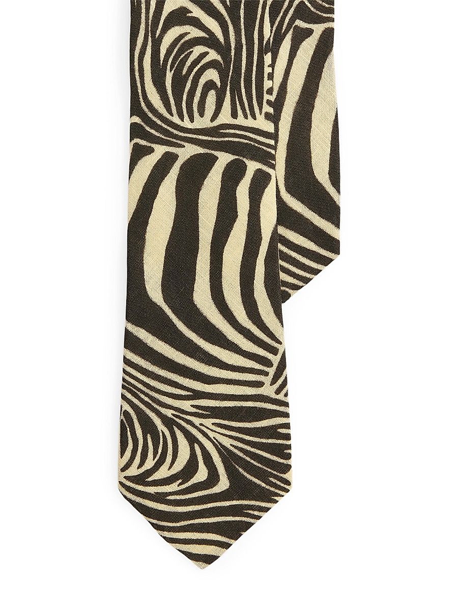 Men's Zebra Print Linen Neck Tie - Black Cream