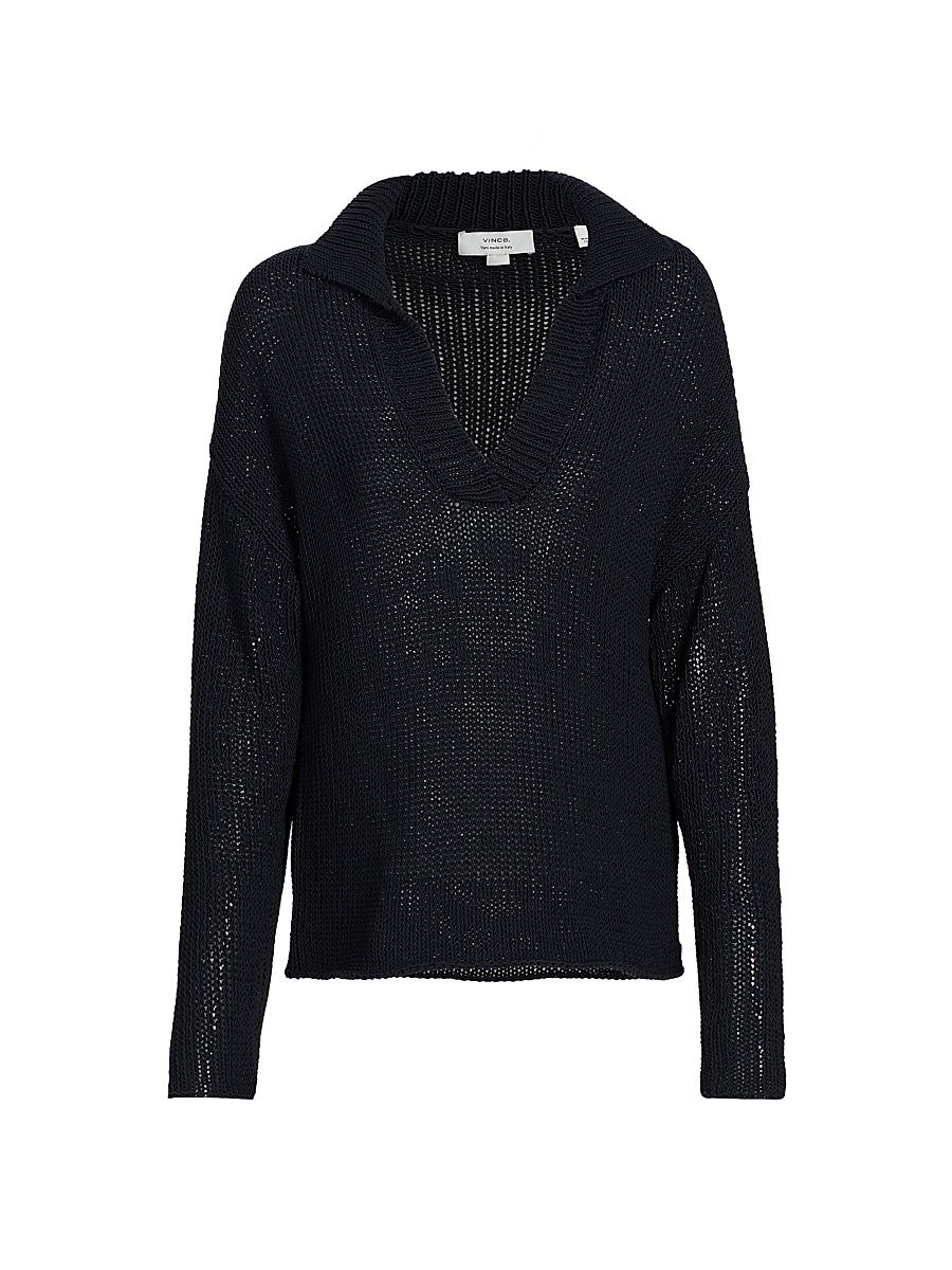 Women's Coated Cotton Polo Sweater - Ink - Size XXS