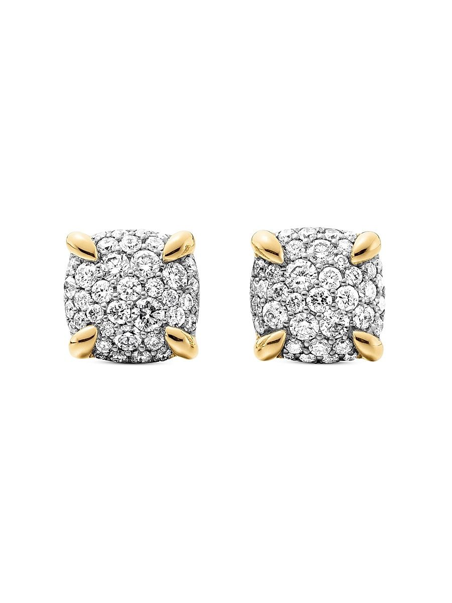 Women's Chatelaine Stud Earrings in 18K Yellow Gold with Pavé Diamonds, 8mm - Diamond