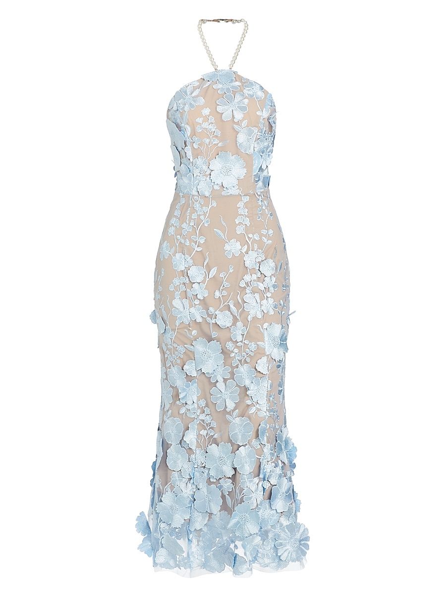Women's Jules Dress Floral Appliqué Midi-Dress - Blue - Size Medium