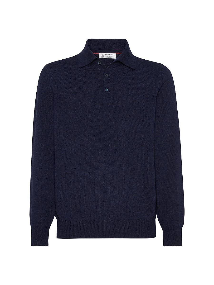 Men's Cashmere Polo Style Sweater - Navy Blue - Size 44