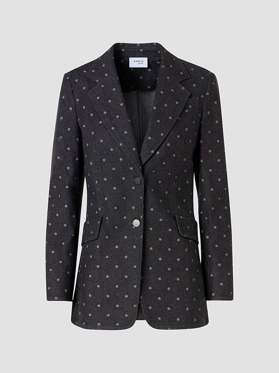Women's Polka Dot Denim Blazer - Black Denim - Size 16