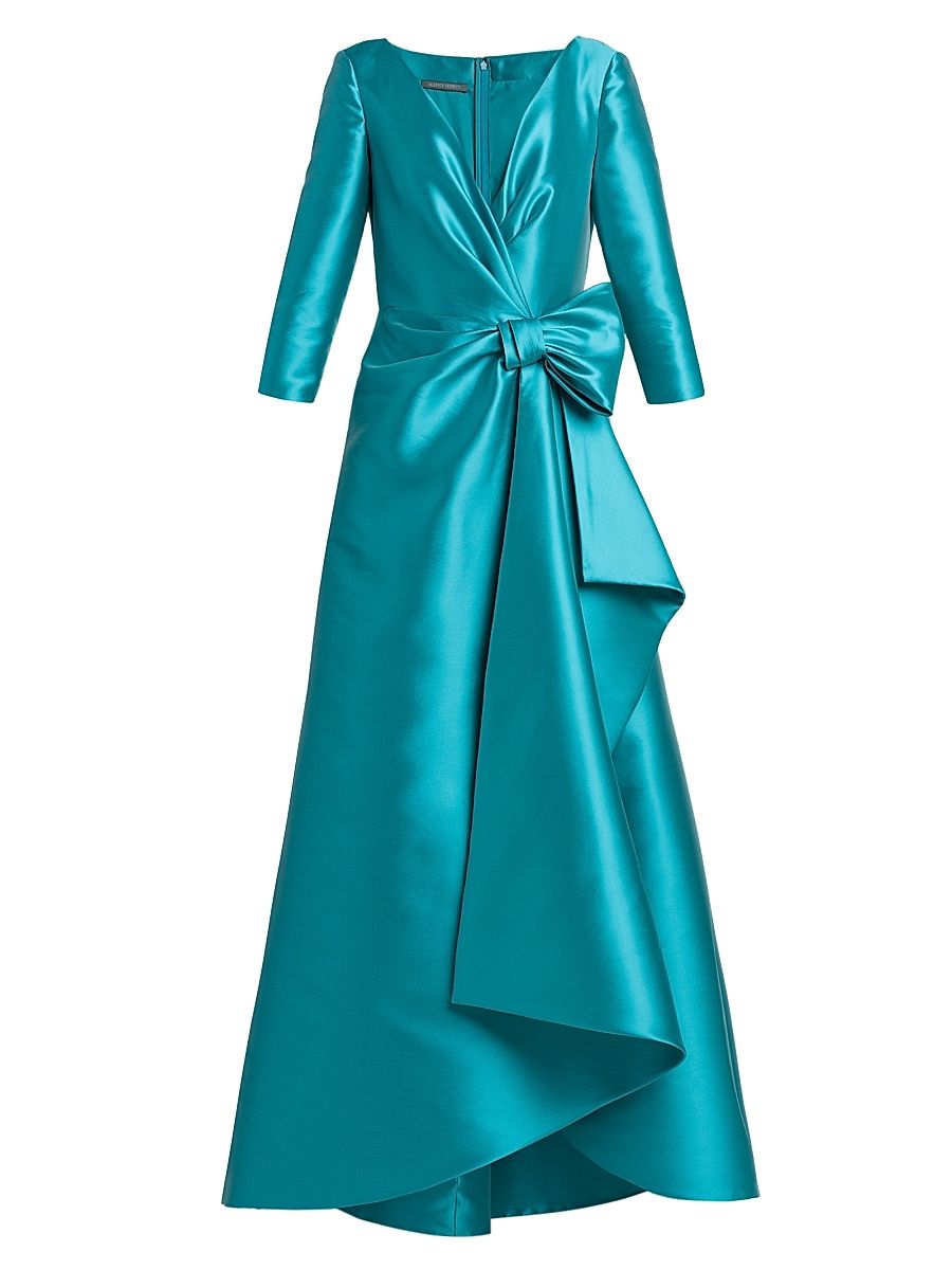 Women's Satin Wrap Bow Gown - Blue - Size 10