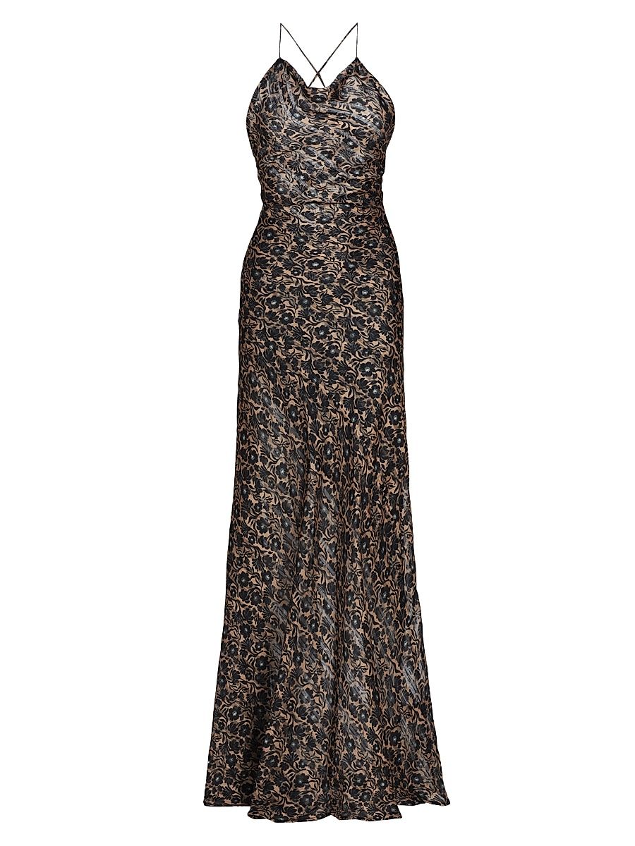 Women's Marwa Crisscrossed-Back Gown - Black Print - Size Large