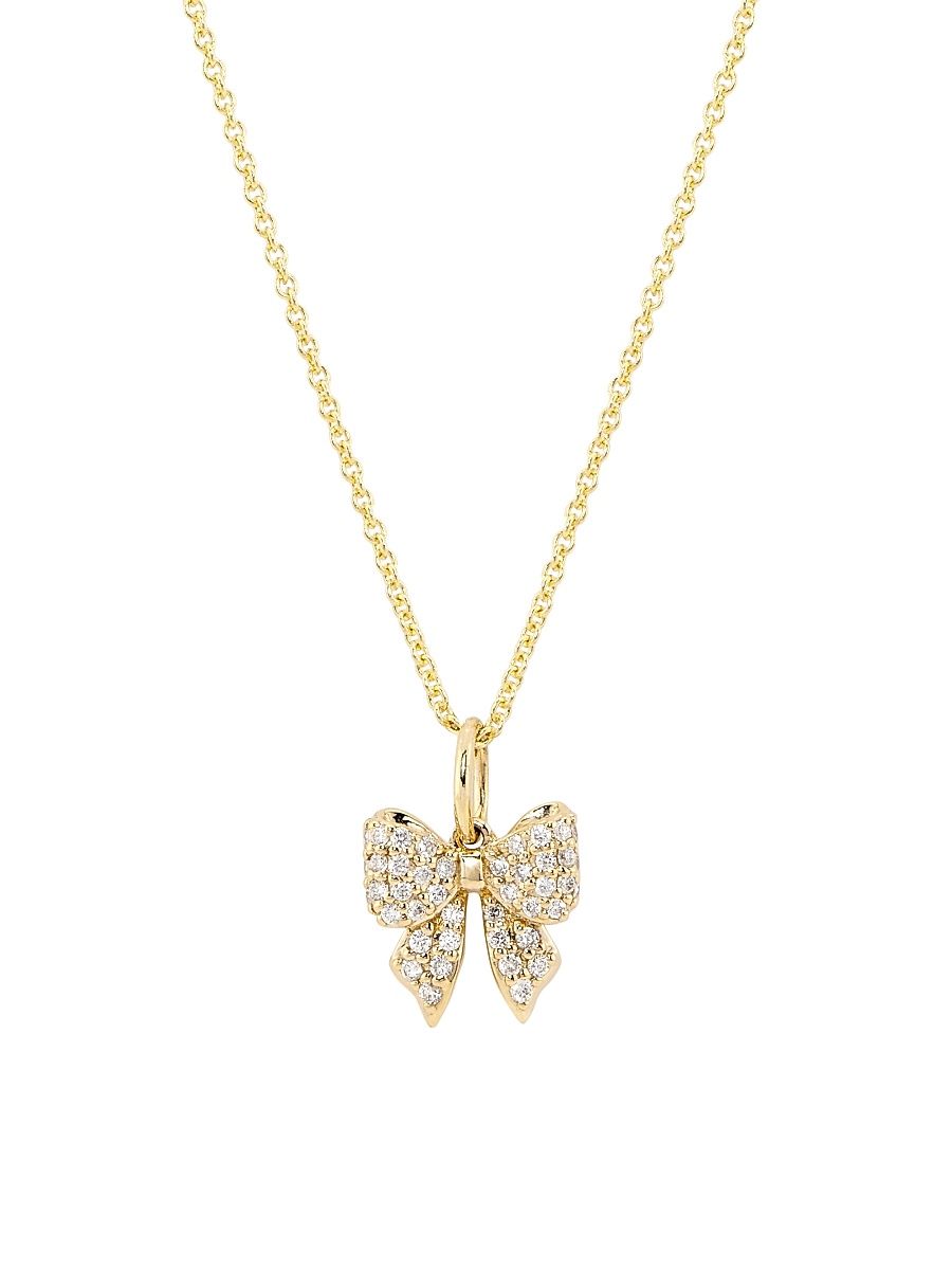 Women's 14K Yellow Gold & 0.13 TCW Diamond Bow Pendant Necklace - Yellow Gold