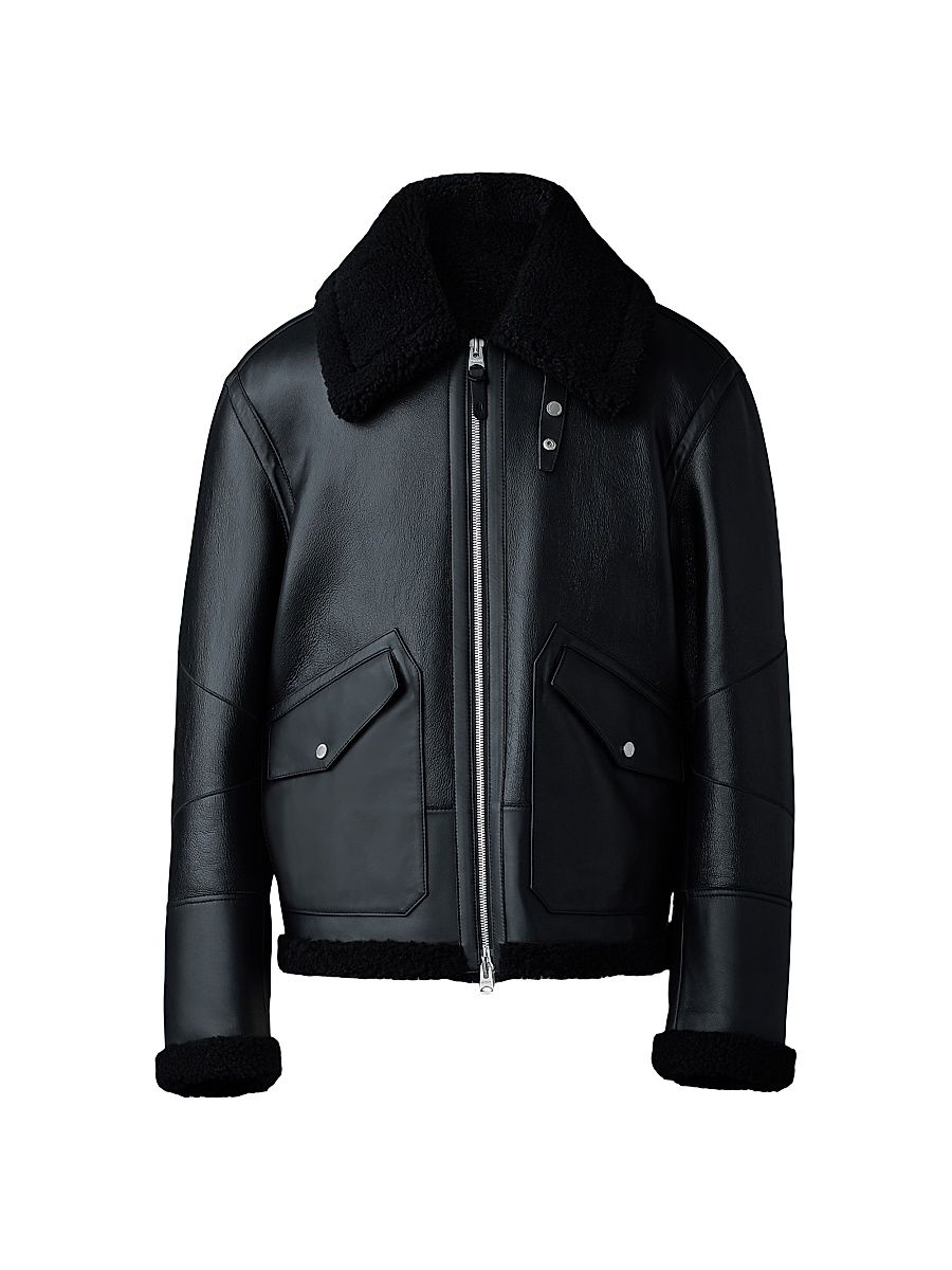 Men's Atlas Shearling & Leather Aviator Jacket - Black - Size 38