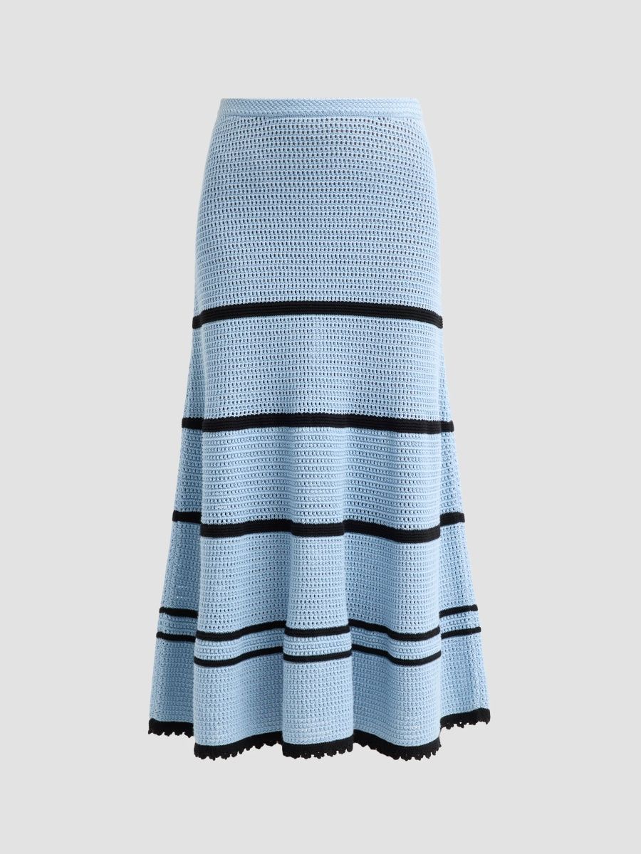 Ulla Johnson Women's Leyna Striped Cotton Knit Midi Skirt - Hydrangea Noir - Size XL