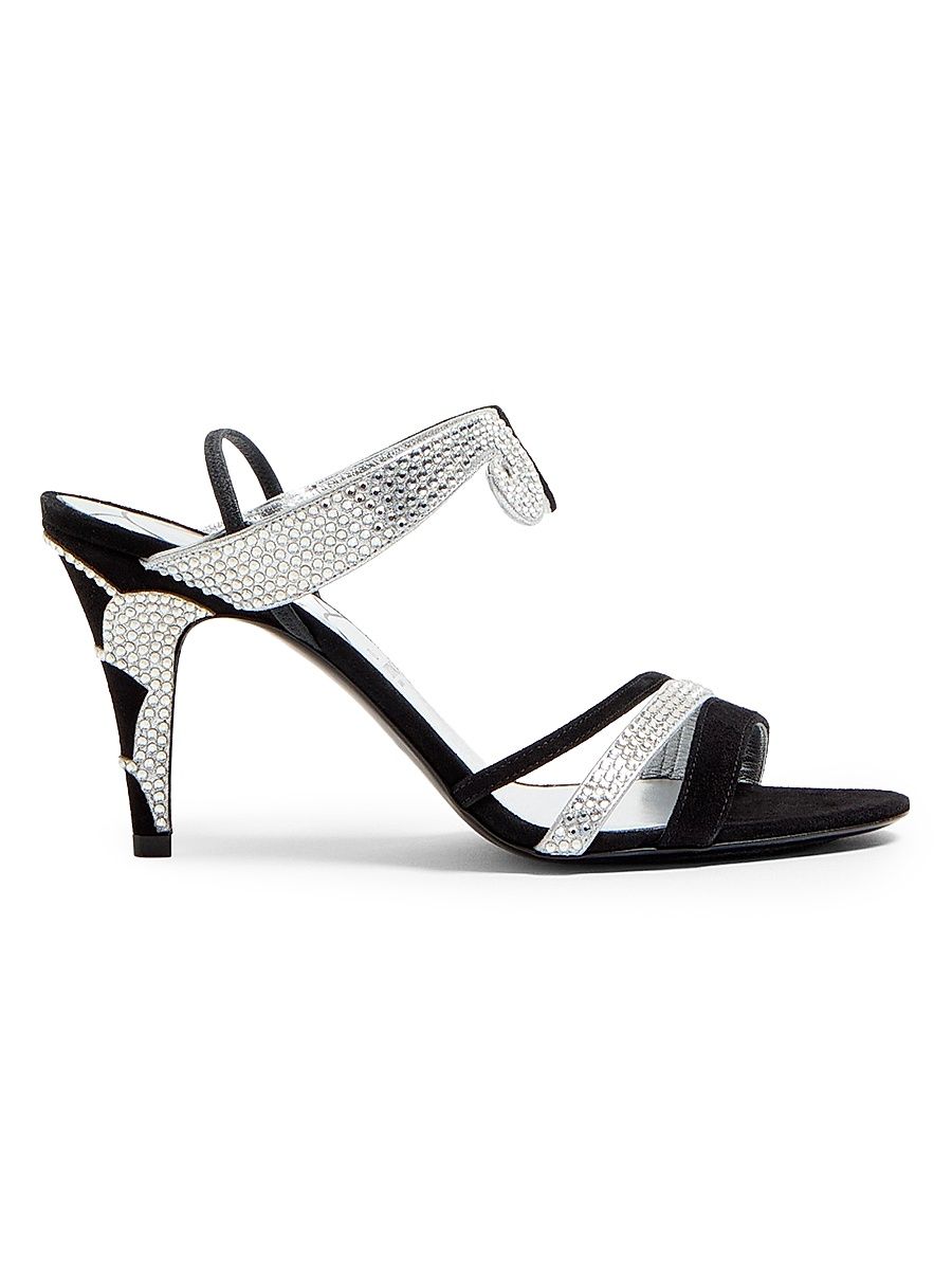 Women's L'une Et L'autre 85MM Suede Sandals with Crystals - Black Crystal - Size 5.5