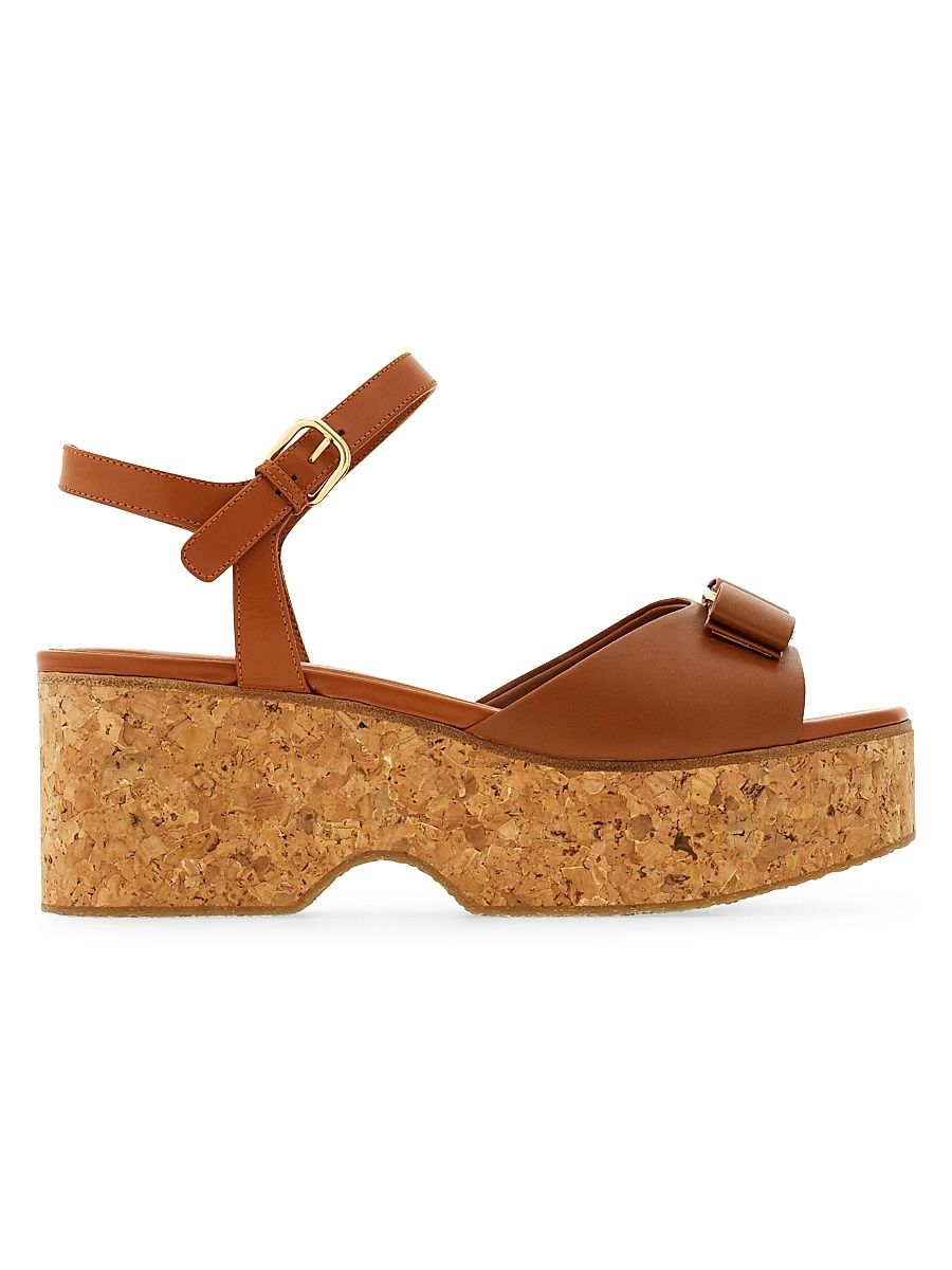 Women's Selna 70MM Leather Wedge Sandals - Cognac - Size 10