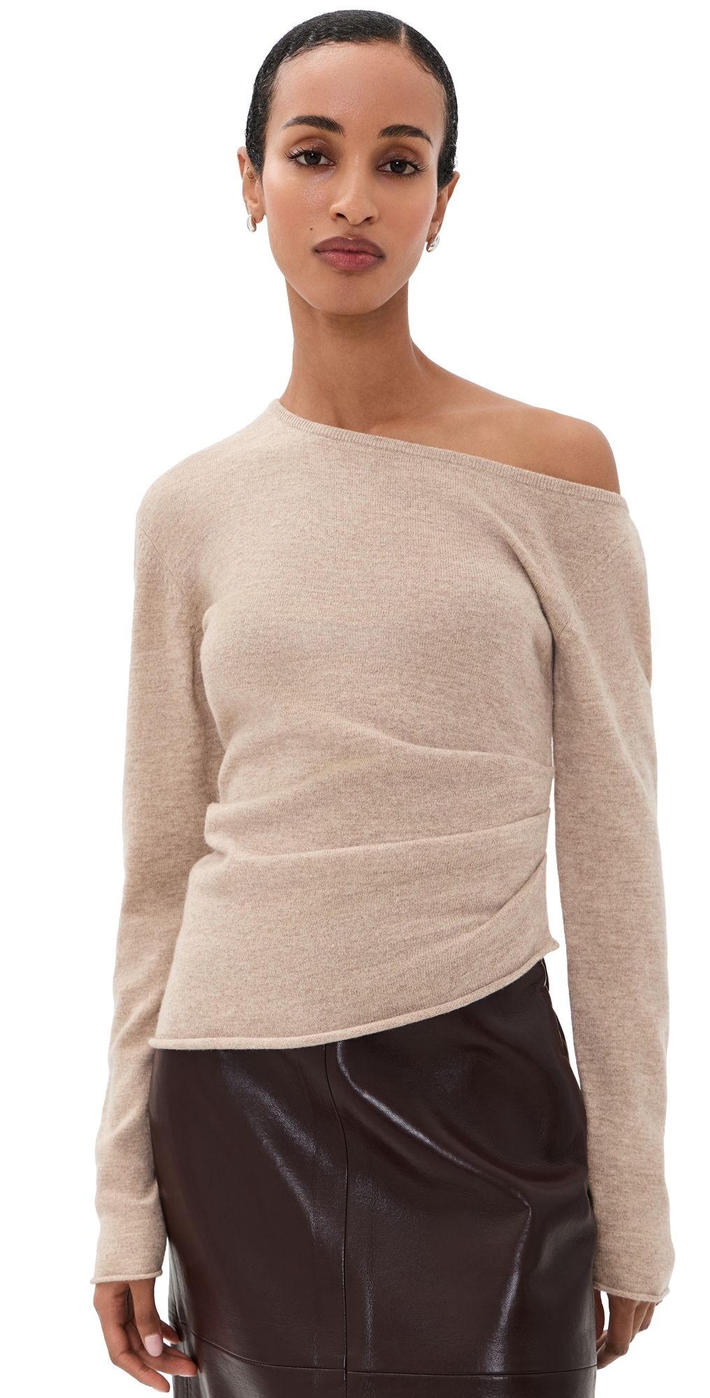 Helmut Lang Draped Wool Top Oatmeal Melange XS