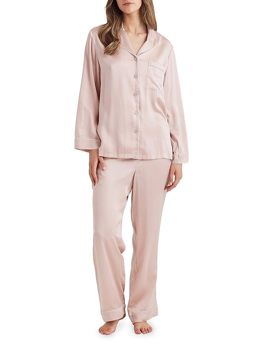 Women's Sylvie Piped Silk Pajamas - Papinelle Pink - Size XL