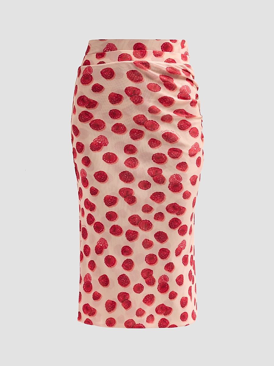 Women's Raspberry-Print Mesh Pencil Skirt - Raspberry - Size XS