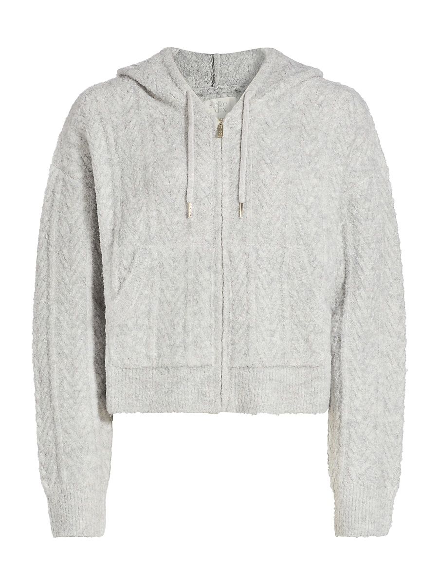 Women's Cable-Knit Zip Hoodie - Heather Grey - Size XS
