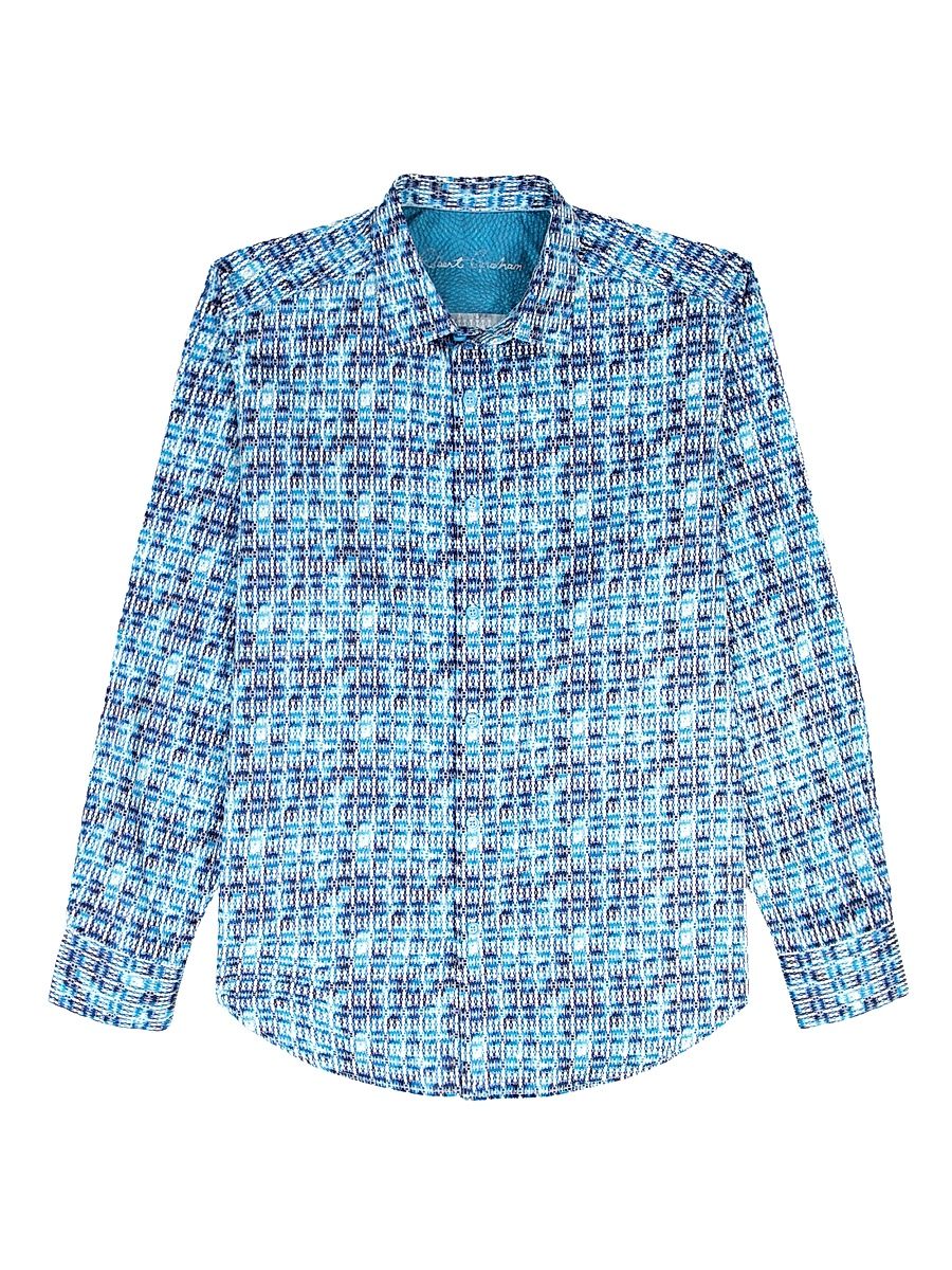Men's Westmoreland Geometric Stretch-Cotton Shirt - Blue - Size XXXL