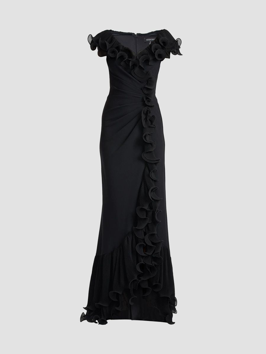 Tadashi Shoji Women's Leandra Ruffled Trumpet Gown - Black - Size XS
