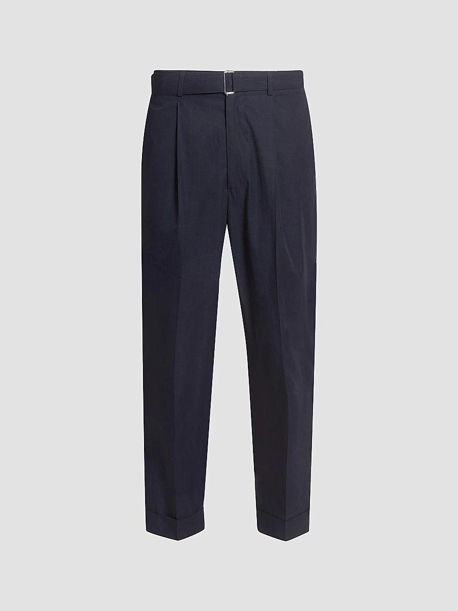 Men Hugo Cotton Poplin Pleated Trousers - Dark Navy - Size 28
