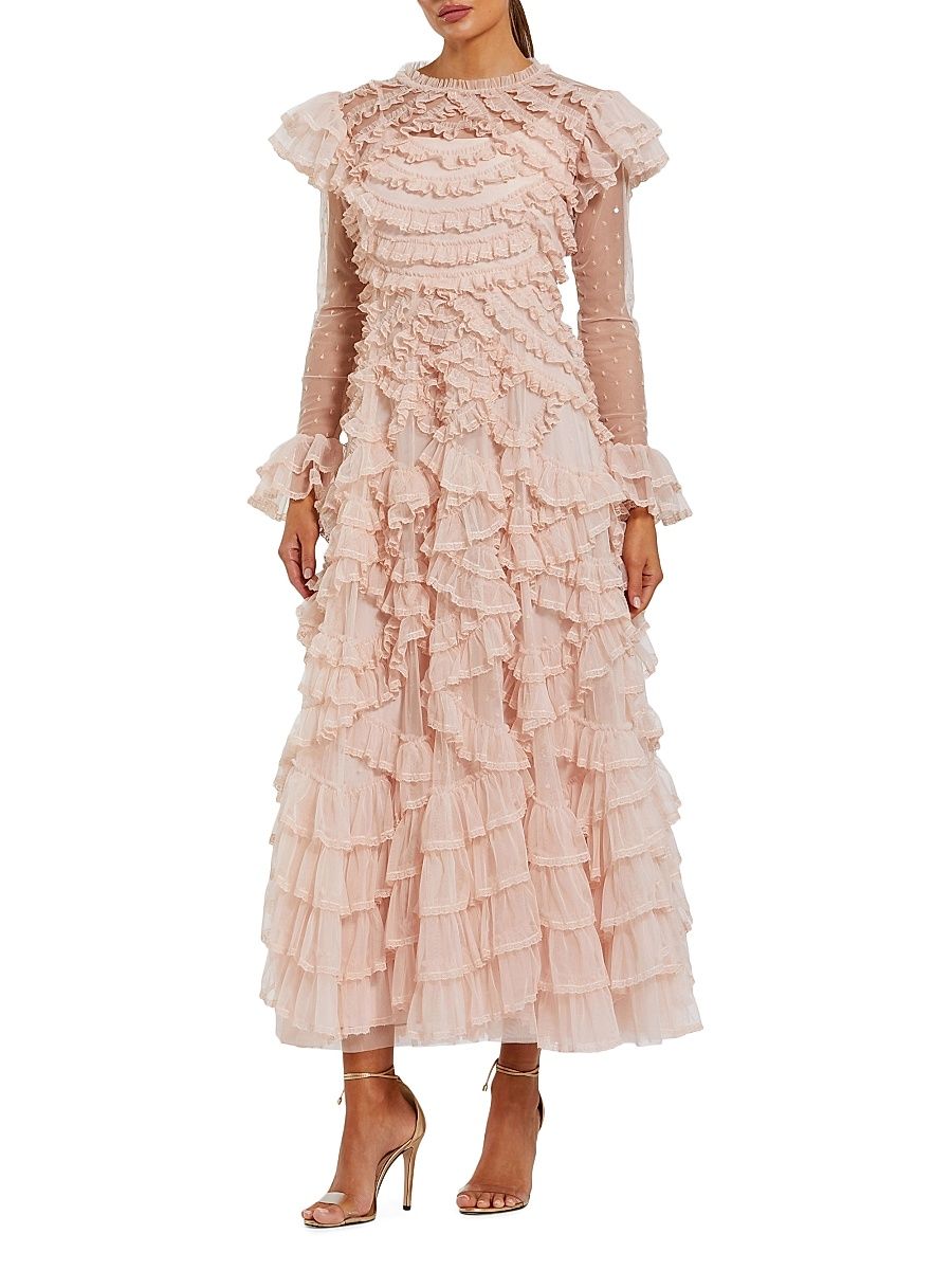 Women's Ruffled Lace Maxi Dress - Porcelain - Size 16