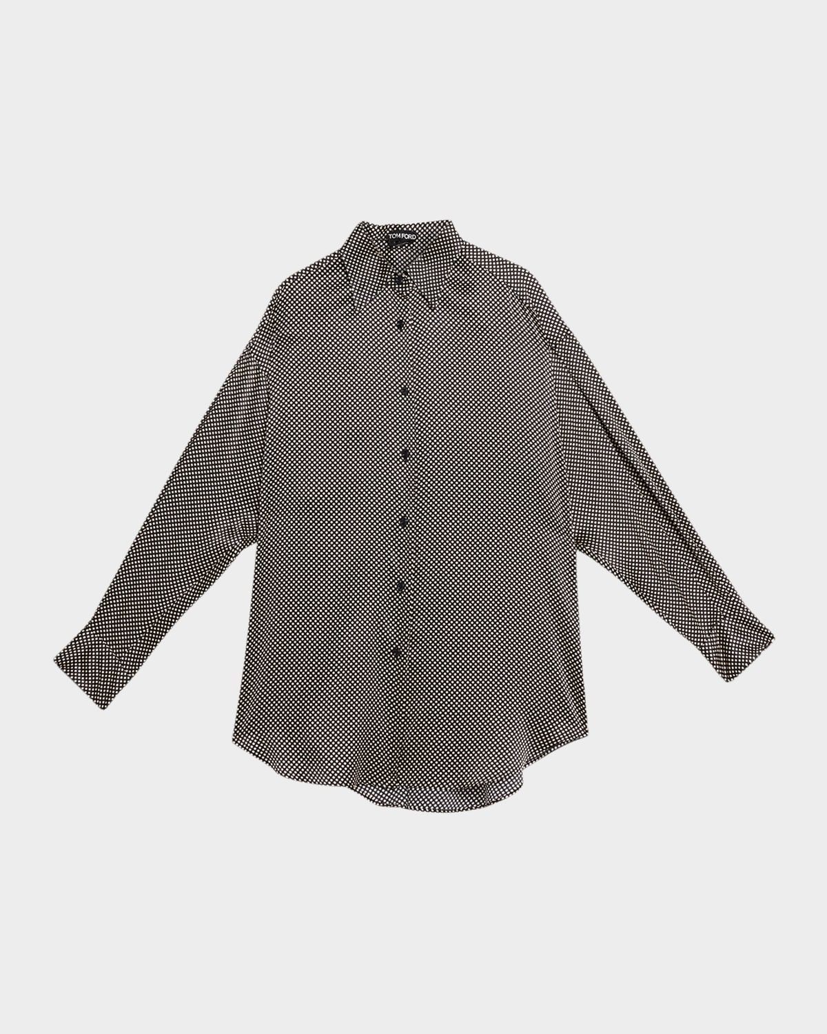 Polka Dot Stretch Satin Button-Down Shirt