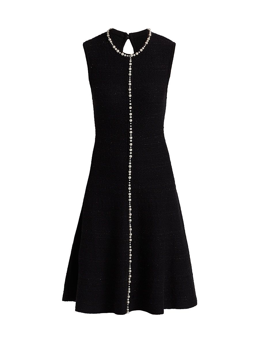 Women's Metallic Knit Pearl Appliqué Knee-Length Dress - Black - Size Large