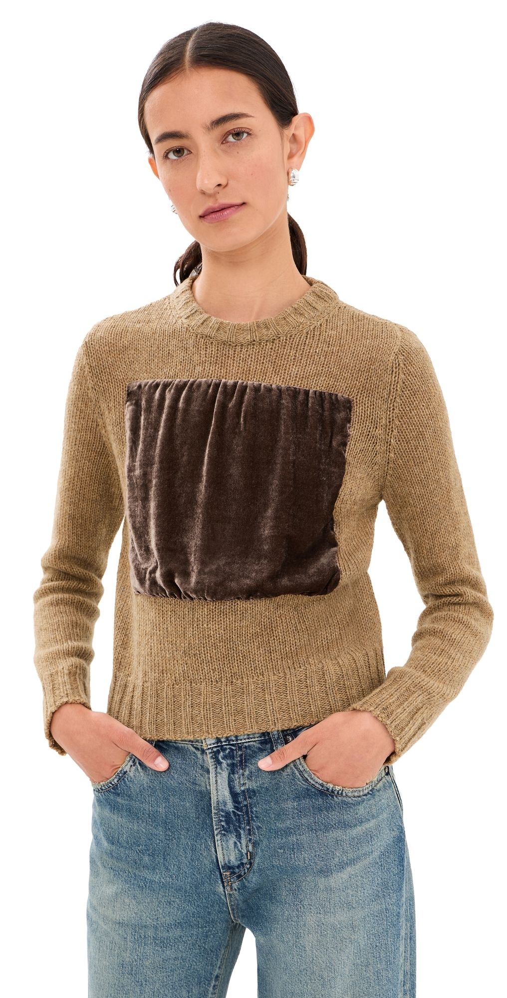 Maison Margiela Velvet Patch Crew Sweater Mustard/Brown L