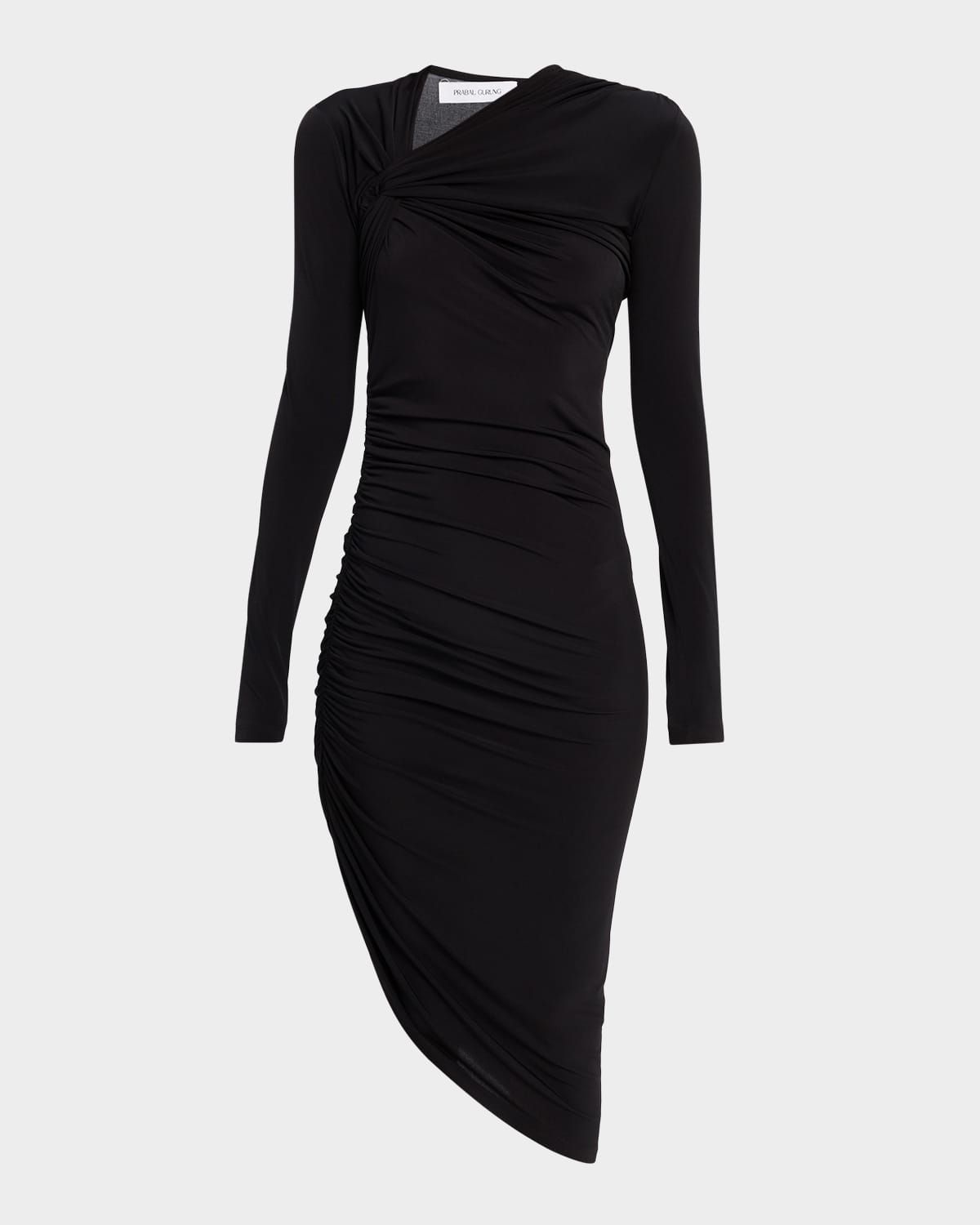 Asymmetric Twisted Shoulder Midi Dress