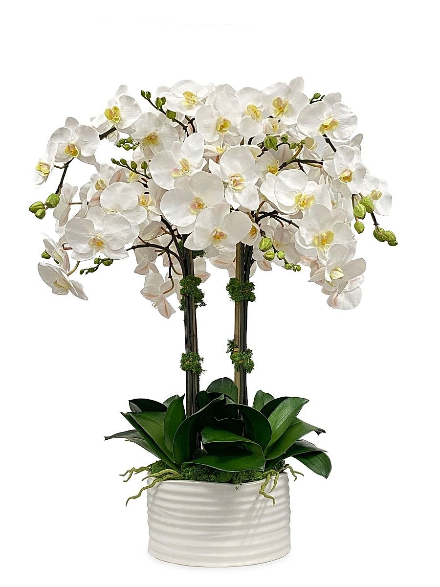 Faux Orchid Urban Coil Planter - White