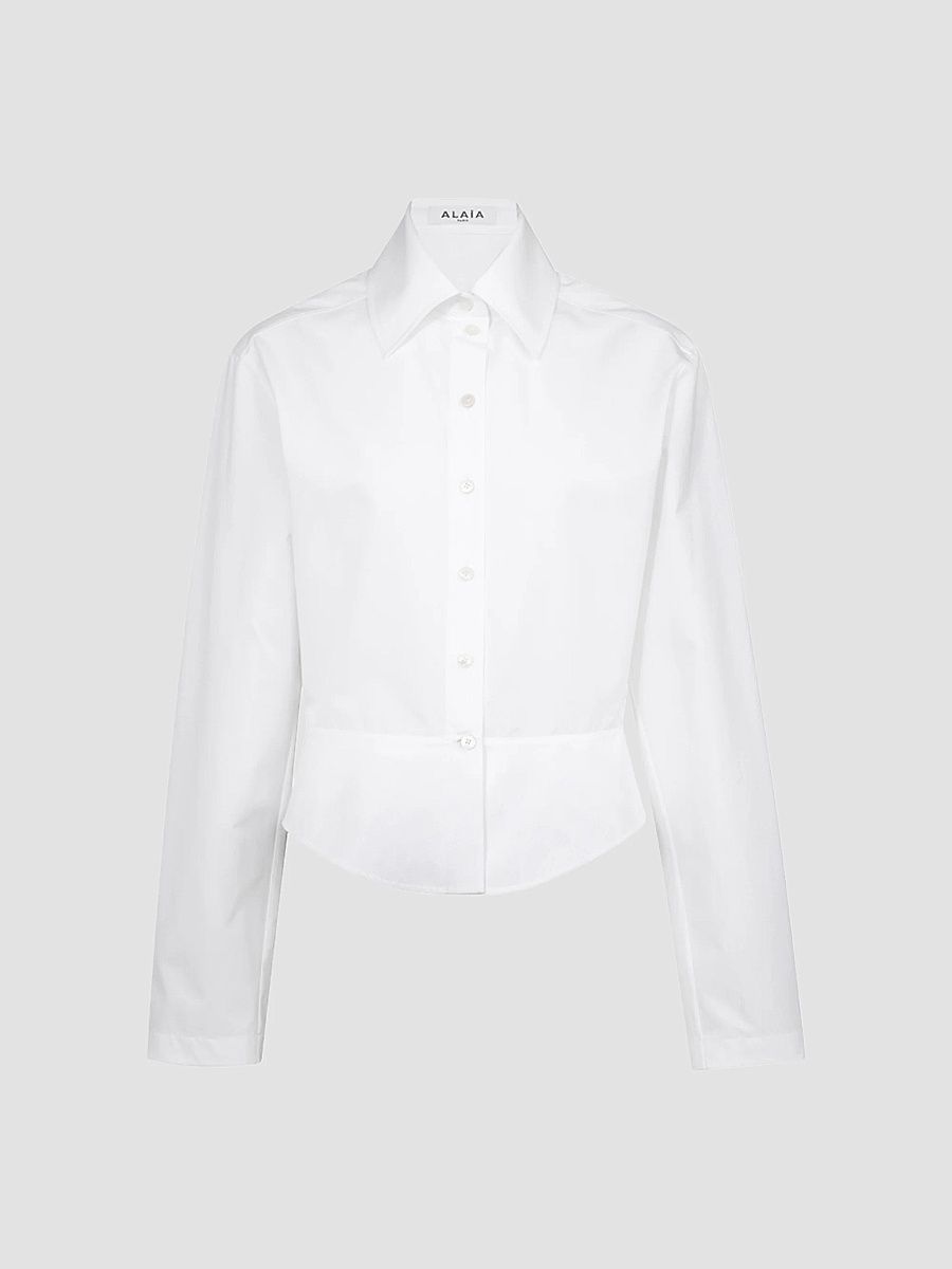 ALAÏA Women's Basque Poplin Cotton Shirt - Blanc - Size 10