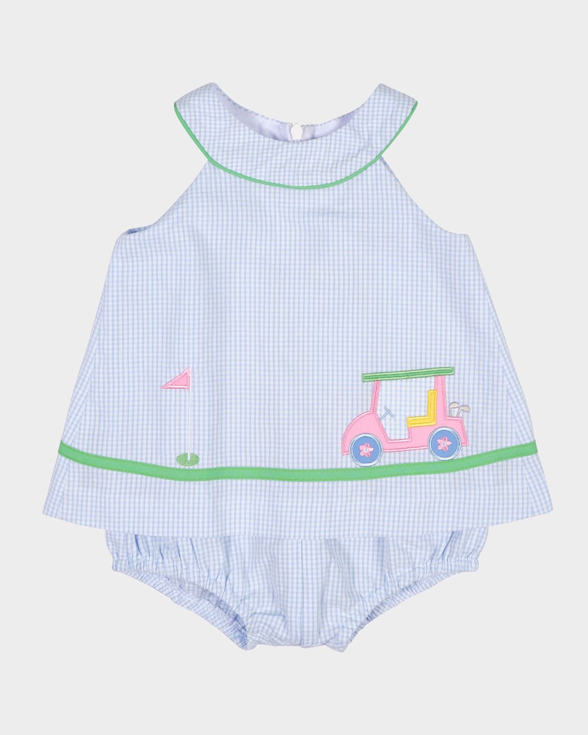 Girl & apos;s Golf Cart Seersucker Skirted Romper, Size 3M-24M