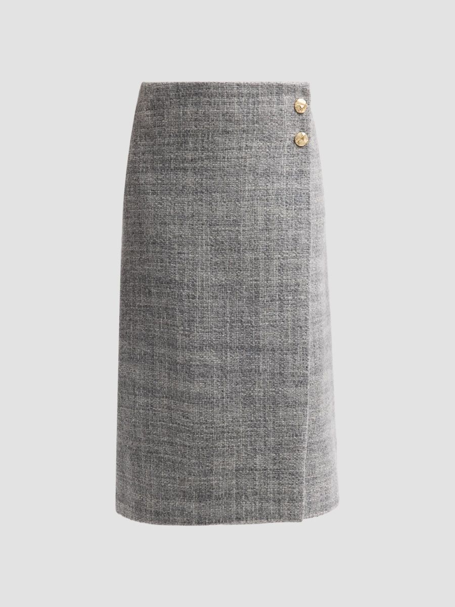 Cara Cara Women's Luca Wool Tweed Wrap Midi Skirt - Elio Tweed Grey - Size 14