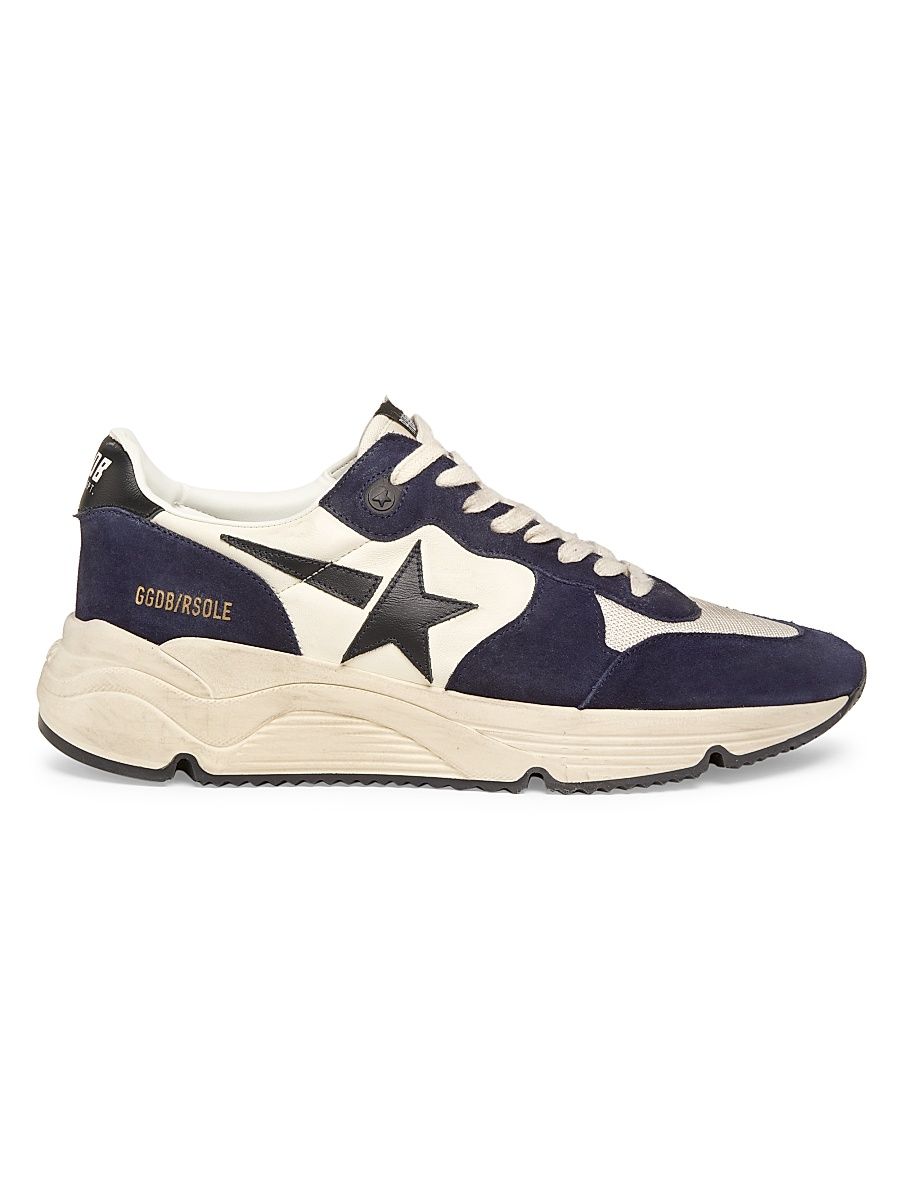 Men's Running Sole Leather & Suede Sneakers - Navy Beige - Size 12