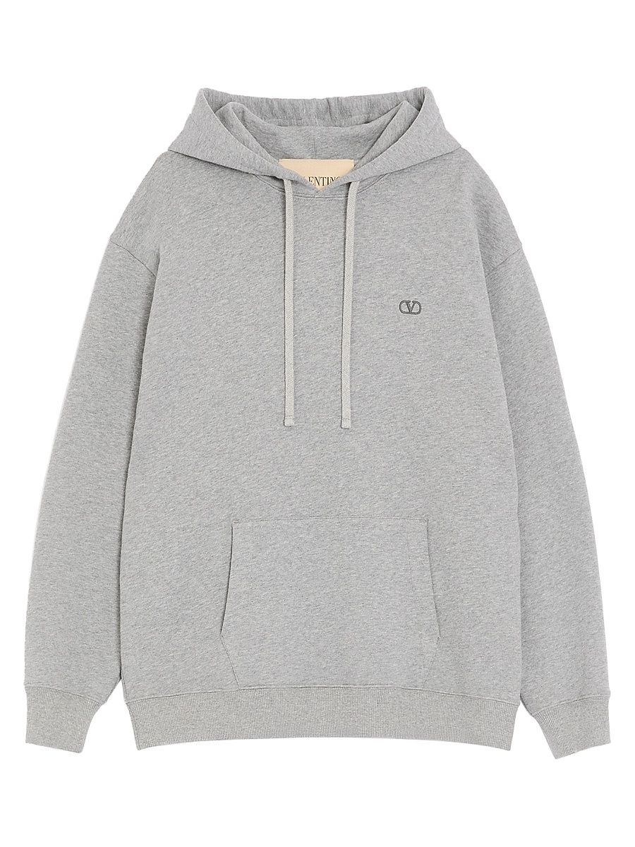 Men's Cotton Hoodie with VLogo Embroidery - Grey - Size Small