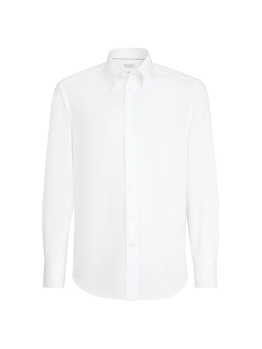 Men's Twill Slim Fit Shirt with Button Down Collar - White - Size XXXXL