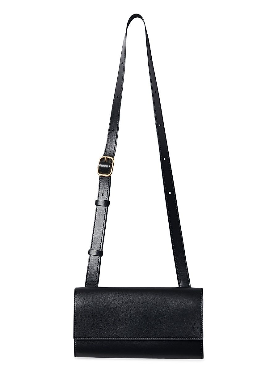 Women's Leather Belt Flap Bag - Black Ang
