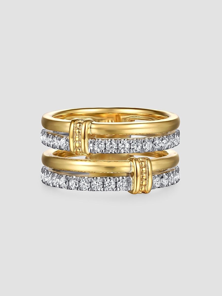 Gabriel & Co Women's Bujukan Two-Tone 14K Gold & 0.60 TCW Diamond Multi-Band Ring - Yellow Gold - Size 6.5