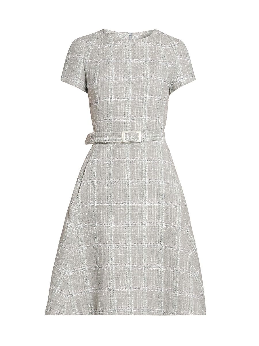 Women's Tweed Short-Sleeve A-Line Midi-Dress - Sky Blue - Size 6