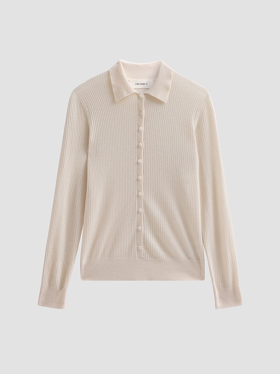 Women's Agata Cashmere Cardigan Shirt - Ivory - Size Medium